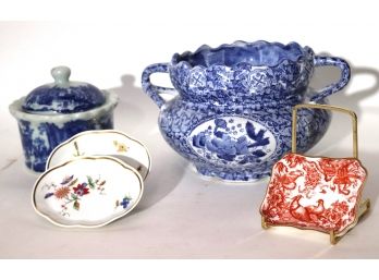 Blue & White Soup Tureen With Lid, Richard Ginori Italy Nut Trays, Royal Crown Red Aves Nut Tray