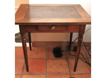 Vintage Wood Side Table With A Leather Top