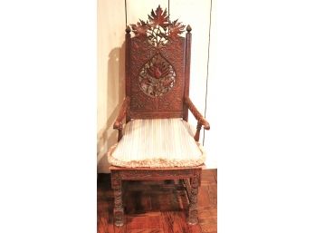 Carved Antique Art Nouveau Wood Chair With Ornate Carved Floral Detailing