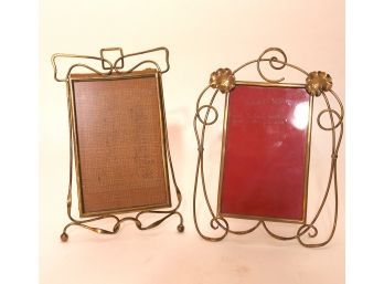 2 Ornate Handmade Antique Victorian Brass Wire Frames