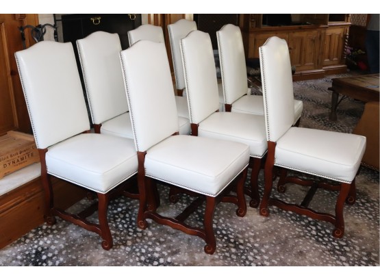 Set Of 8 Stylish Vinyl Dining Chairs With Nail Head Accents, Nice Set, Good Condition!