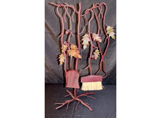 Unique Set Of Ornate Metal Fireplace Tools With Foliage Design Includes Stand, Great Accent Piece For Your
