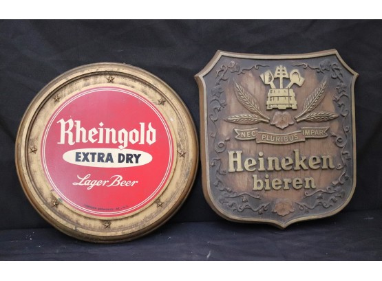 Vintage Heineken Bieren Wall Sign Resin, And Rheingold Extra Dry Lager Beer