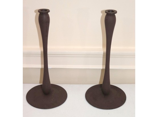 Contemporary Metal Candlesticks With A Rustic Like Finish