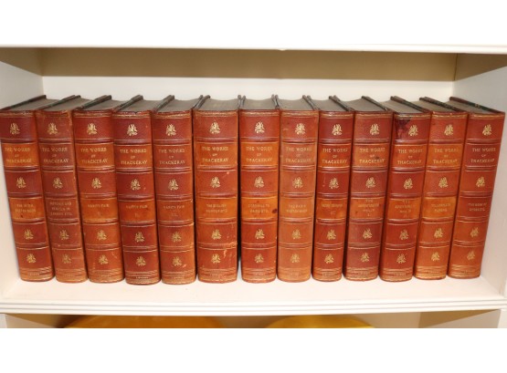 Antique The Works Of Thackeray Collection Of Vintage Leather-Bound Books Includes 13 Volumes