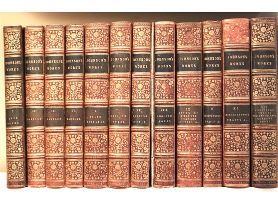 Collection Of 12 Antique Leather-Bound Volumes Johnson Works 1823