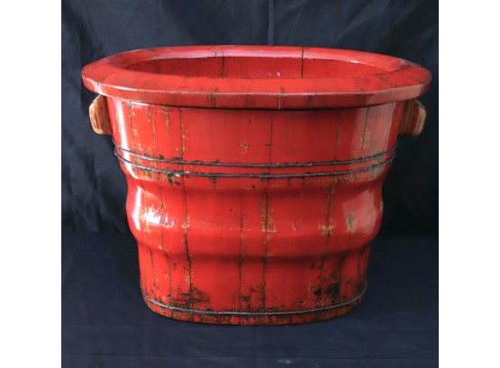 Vintage Asian Bamboo Style Wood Fruit Storage Basket With Bowl Lid