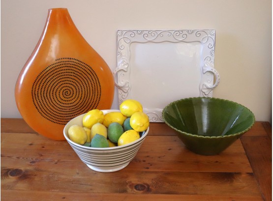 American Atelier Bianca Mina White Platter, Stylish Bowl By Keegan 02 & Large Green Provencal Bowl & Oran