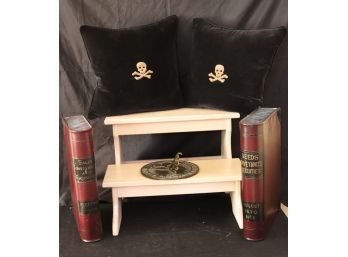Decorative Skull Pillows With Down Filling & 2 Large Decorative Metal Storage Boxes Great For Hiding Your Trea
