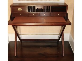 295.Wood Desk With Brass Accents Really A Nice Piece Separates Into 2 Pieces
