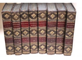 Collection Of Antique Leather-Bound Books Includes Edgeworths Works Copyright 1825