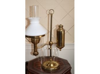 Vintage Early American Style Brass Table Lamp With Extra Shade