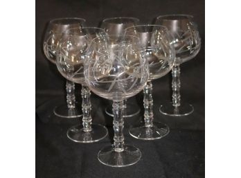 Set Of 6 Tommy Bahama Etched Glass Wine Glasses