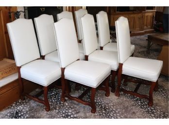 Set Of 8 Stylish Vinyl Dining Chairs With Nail Head Accents, Nice Set, Good Condition!