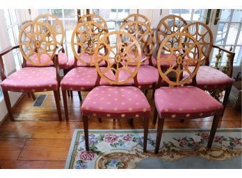 10 Imported Adams Style English Spider Back Chairs, Mahogany With Satin Wood Facings & Center Oval With M
