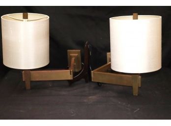 2 Brass Flex Arm Wall Sconces With Shades