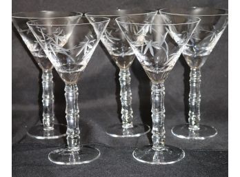 Set Of 5 Large Tommy Bahama Etched Glass Martini Glasses