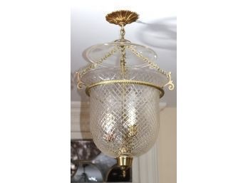 Late 19th Century Diamond Cut Glass & Bronze Bell-Shaped Pendant Light