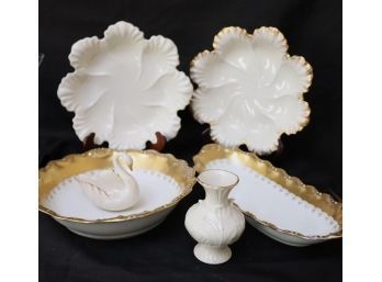 Collection Includes 2 Lenox Dishes, Small Vase, Swan Includes Old Abbey Limoges Bowl & Platter