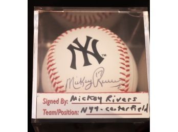 New York Yankees Signed Baseball By Mickey Rivers.