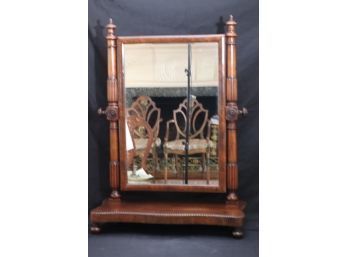 Vintage Handmade Early American Style Table Top Vanity Mirror Made With Rich Dark Wood