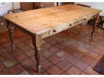 Rustic Farm Style Dining Table With Storage / Flatware Drawer On The Side. Knotted Natural Wood Grain