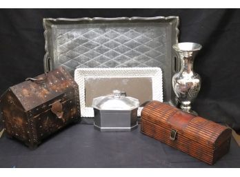 Includes Decorative Boxes, Platters, Uranium Glass Vase, Metal De Quevedo Trinket Box With Hallmark