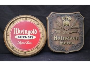 Vintage Heineken Bieren Wall Sign Resin, And Rheingold Extra Dry Lager Beer