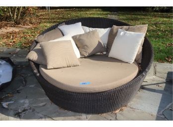 Large Circular Outdoor All Weather Wicker Lounge By Janus Et Cie On Wheels Easy To Move Includes Cushion