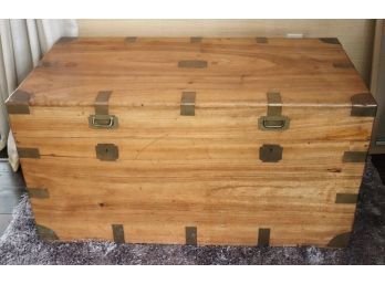 Vintage Pine Wood Soi Kee Chan Storage Trunk With Brass Accent & Plenty Of Room For Storage! Well-Made Pi