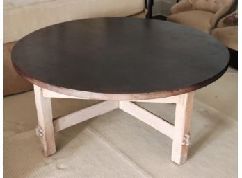 Rustic Round Wood Table With A Leather Top