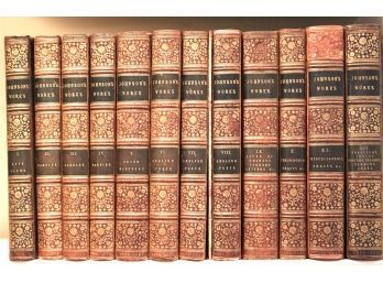 Collection Of 12 Antique Leather-Bound Volumes Johnson Works 1823