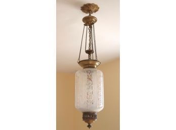 Pendant Light Fixture With Etched Glass In A Bronze Finish
