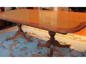 Custom Made Duncan Phyfe Style Dining Table Country English Double Pedestal On Brass Feet With Casters