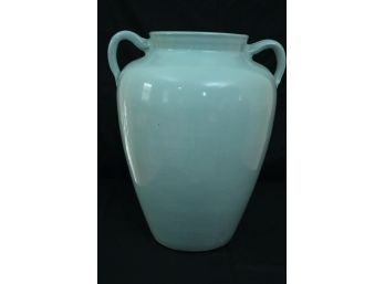 Oversized Handmade Glazed Urn Pottery Vase With Handles In A Light Sea Blue/Greenish Tone