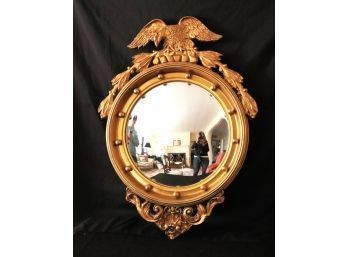 Antique Late 19th Century Federal Style Bulls Eye Gilded Convex Wall Mirror