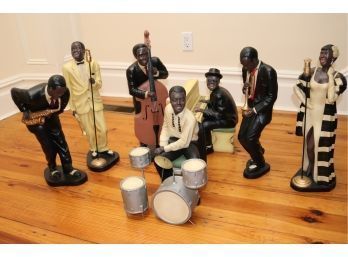 Fabulous Seven-Piece Jazz Band Figurines Of Musicians Circa The 1940s Era Includes Three-Piece Drum Set