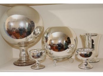 Collection Of Mercury Glass Includes A Decorative Sphere & 2 Small Glasses