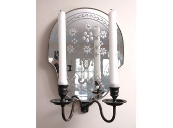 Air Of Pretty Candle Wall Sconces With Hand Etched Mirrored Backs