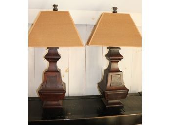 Pair Of Wood Table Lamps With Shade