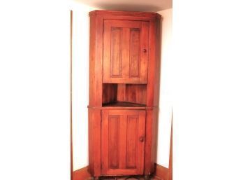 Antique 2 Piece Wood Corner Cabinet, Contents Are Not Included Painted Light Blue On The Interior