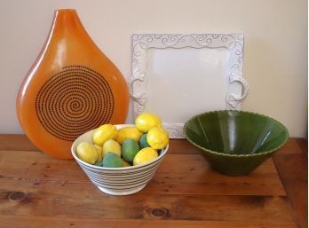 American Atelier Bianca Mina White Platter, Stylish Bowl By Keegan 02 & Large Green Provencal Bowl & Oran