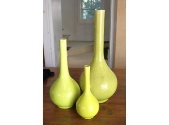 Set Of 3 Tall Decorative Glazed Vases In A Vibrant Tone With A Crackle Finish