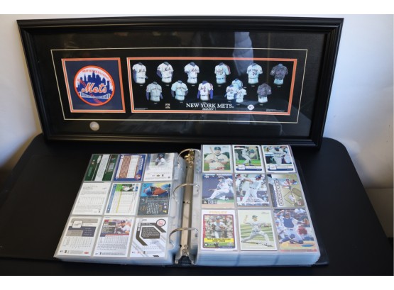 Large Assortment Of Collectable Baseball Cards In Binder & NY Mets Photo & Patch Framed With COA