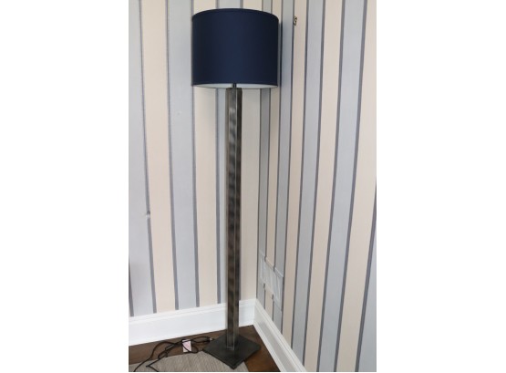 Contemporary Tall Brushed Metal Floor Lamp With Blue Shade