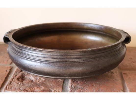 Artisanal Ethnic Look Metal Centerpiece Bowl With Handles