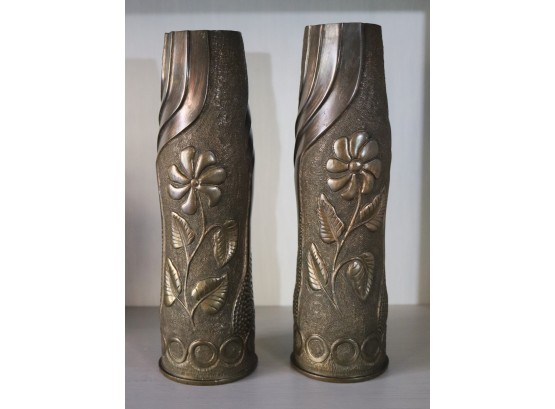 Vintage Brass Trench Art Vases Stamped 1914