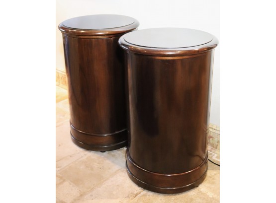 Pair Of Mahogany Column Cabinets Or Side Tables With Doors & Interior Shelves