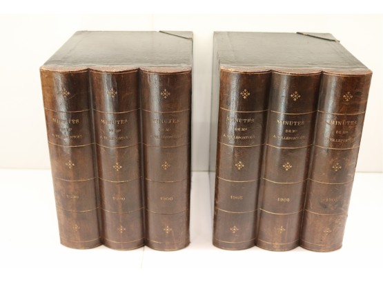 Pair Of Executive Style Leather-Bound Boxes For File Storage