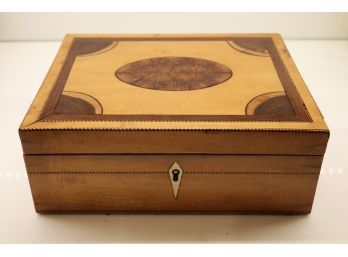 Exquisite Antique Edwardian Era Inlaid Wood Box With Velvet Interior